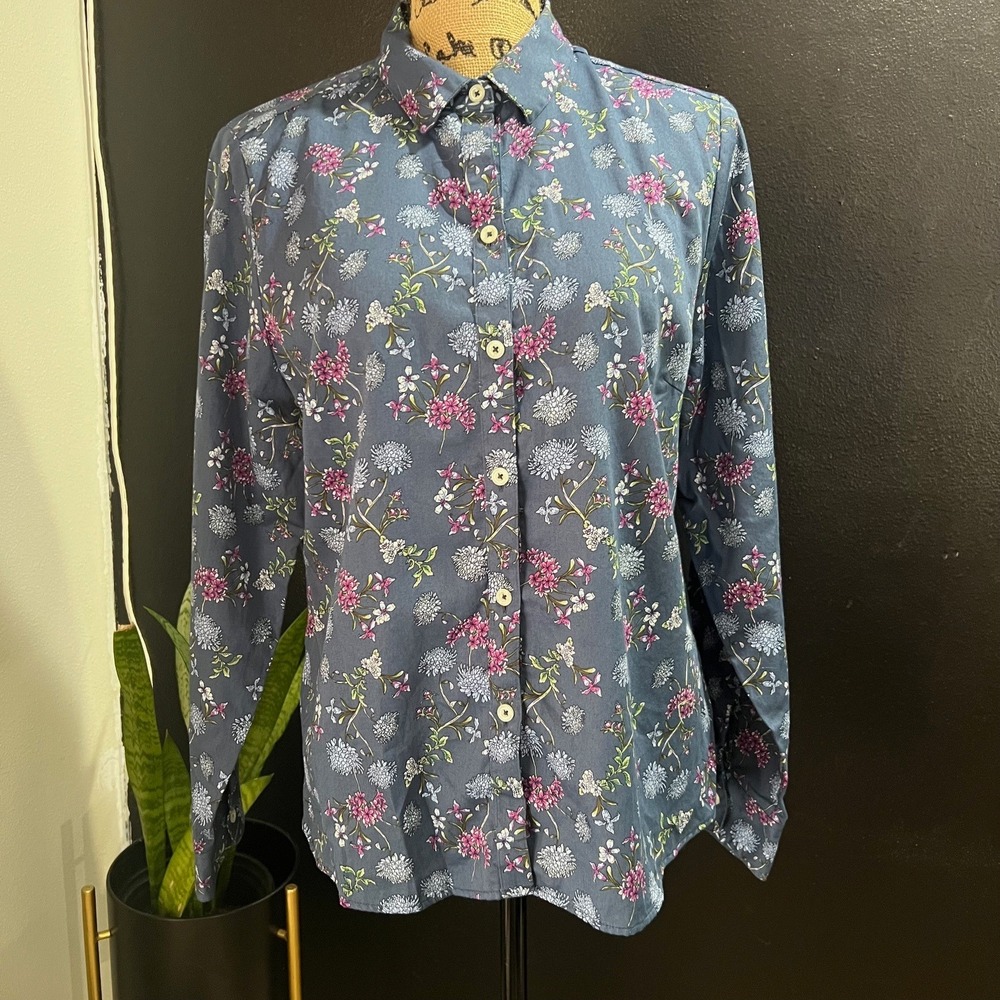 Foxcroft Appleseed's‎ Floral Button Down Shirt Wrinkle Free 14P Large Petite